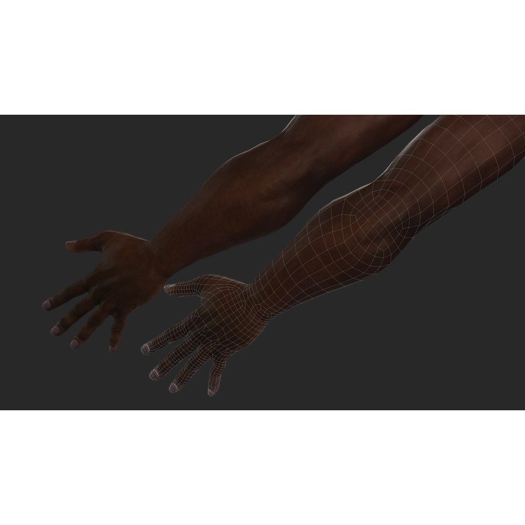 Black Realistic Hands 3D Model – Rigged Low-Poly Game Asset, FBX - View 14