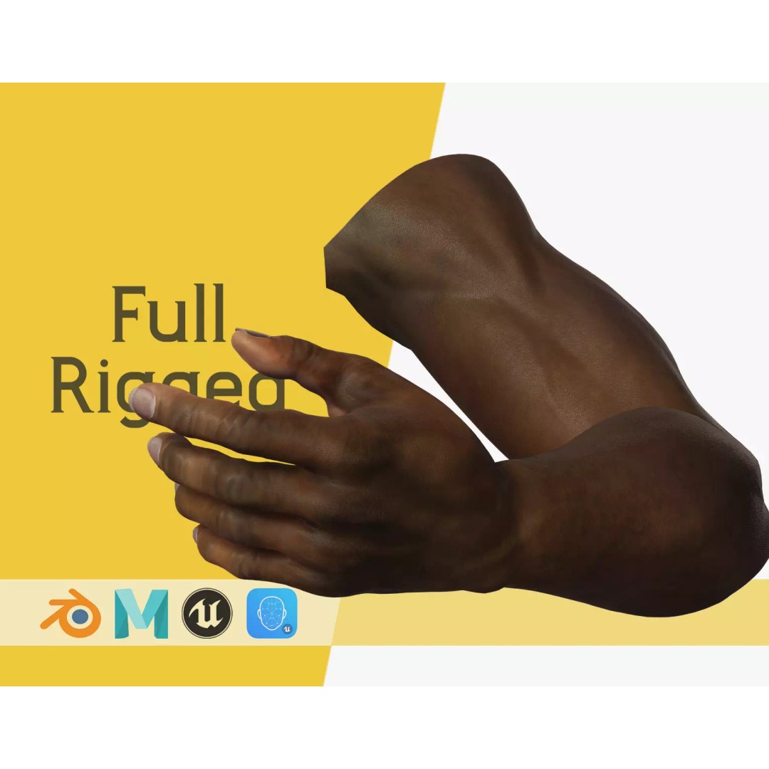 Black Realistic Hands 3D Model – Rigged Low-Poly Game Asset, FBX - View 2