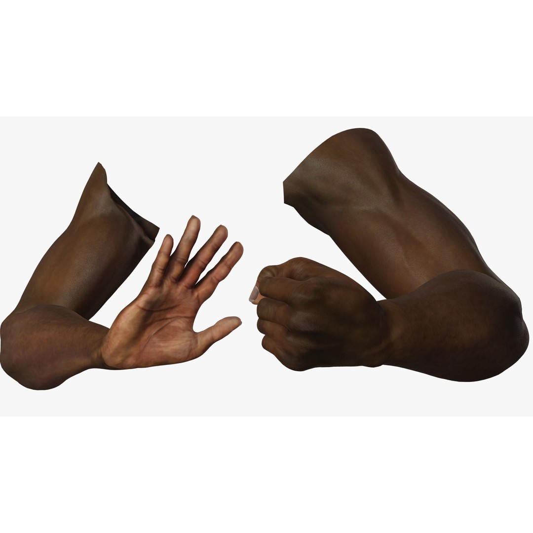 Black Realistic Hands 3D Model – Rigged Low-Poly Game Asset, FBX - View 3