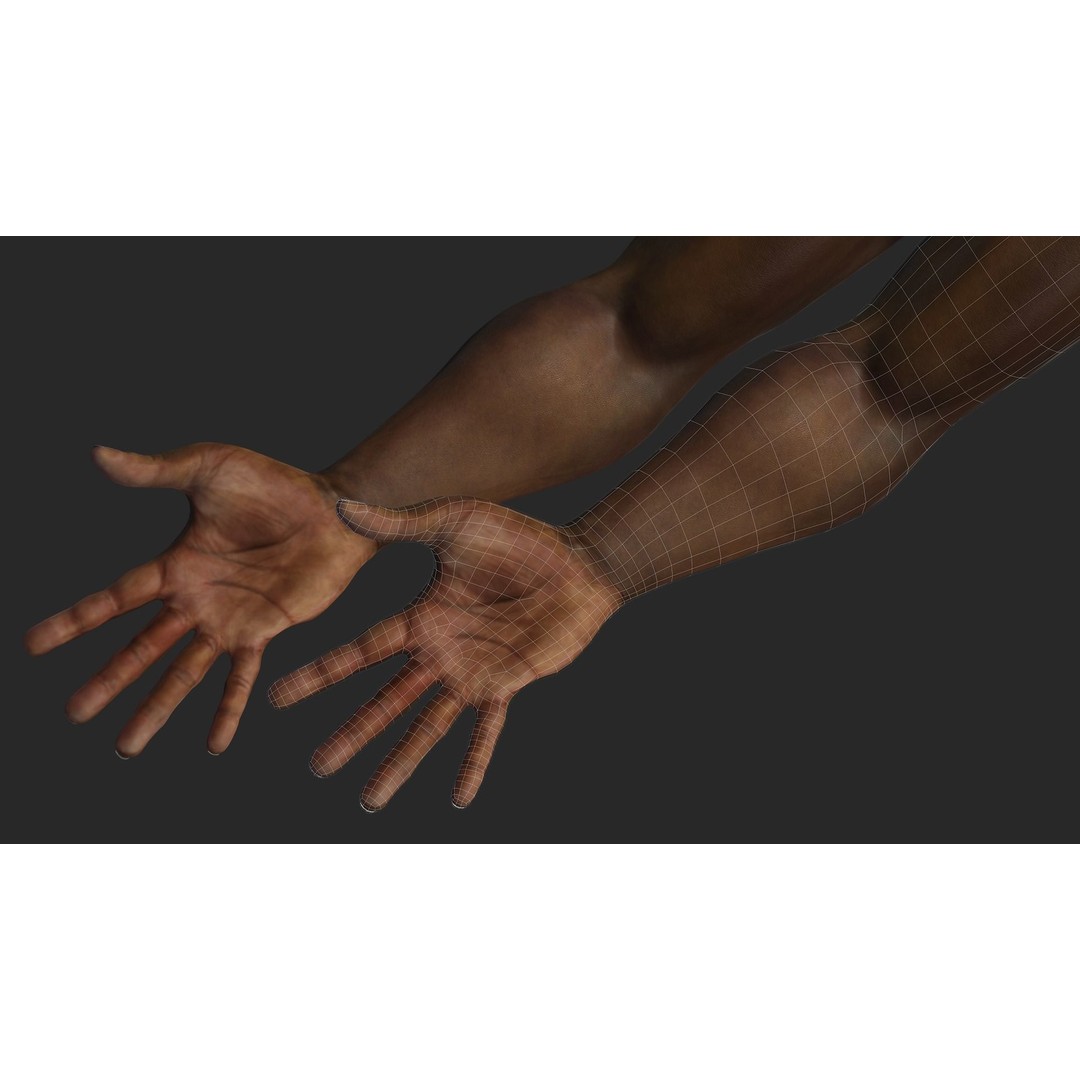 Black Realistic Hands 3D Model – Rigged Low-Poly Game Asset, FBX - View 5