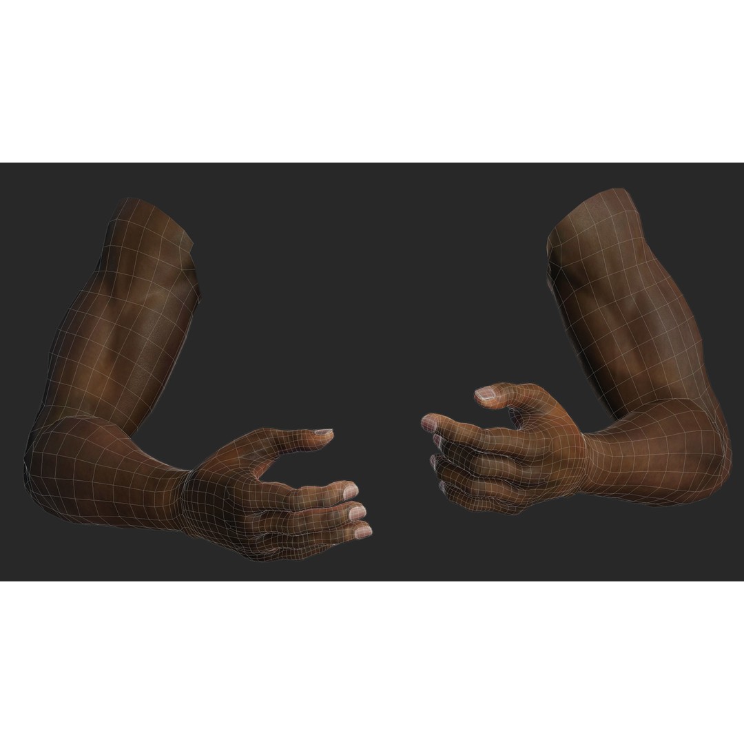 Black Realistic Hands 3D Model – Rigged Low-Poly Game Asset, FBX - View 7
