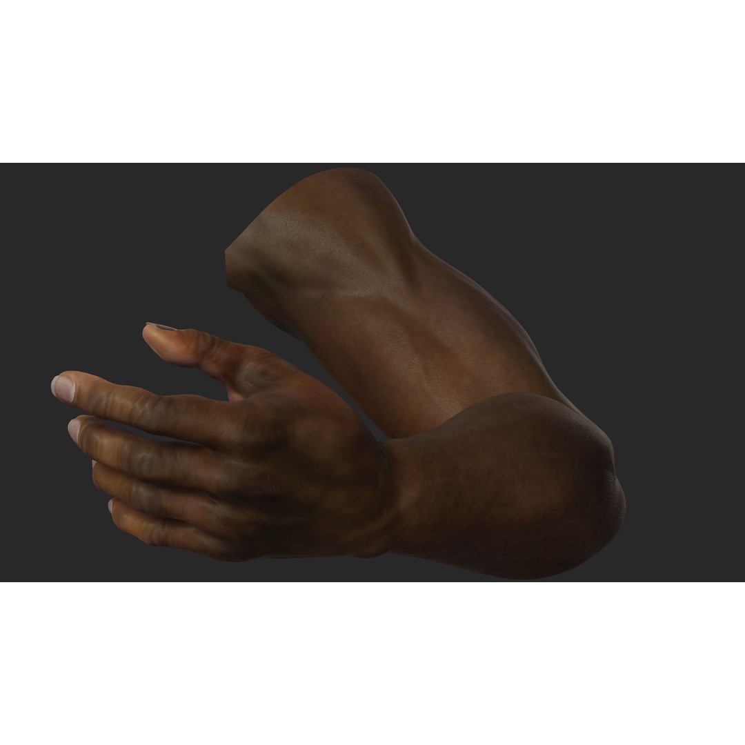 Black Realistic Hands 3D Model – Rigged Low-Poly Game Asset, FBX - View 9