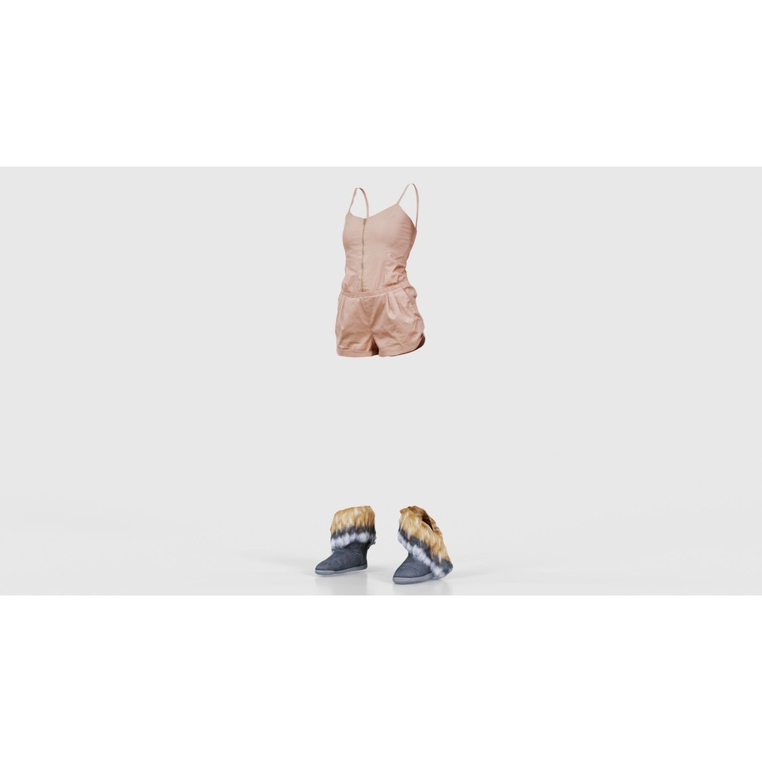 Jumpsuit Fluff 3D Model – Low Poly Clothing Asset, FBX, Blender