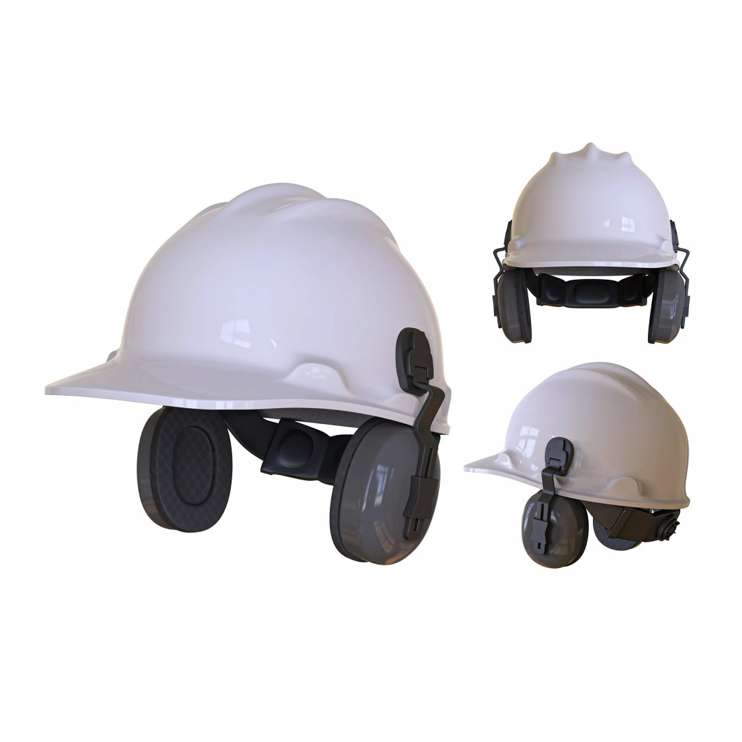 Safety Helmet 3D Model – Low Poly Game Asset with Earmuffs, FBX - View 2