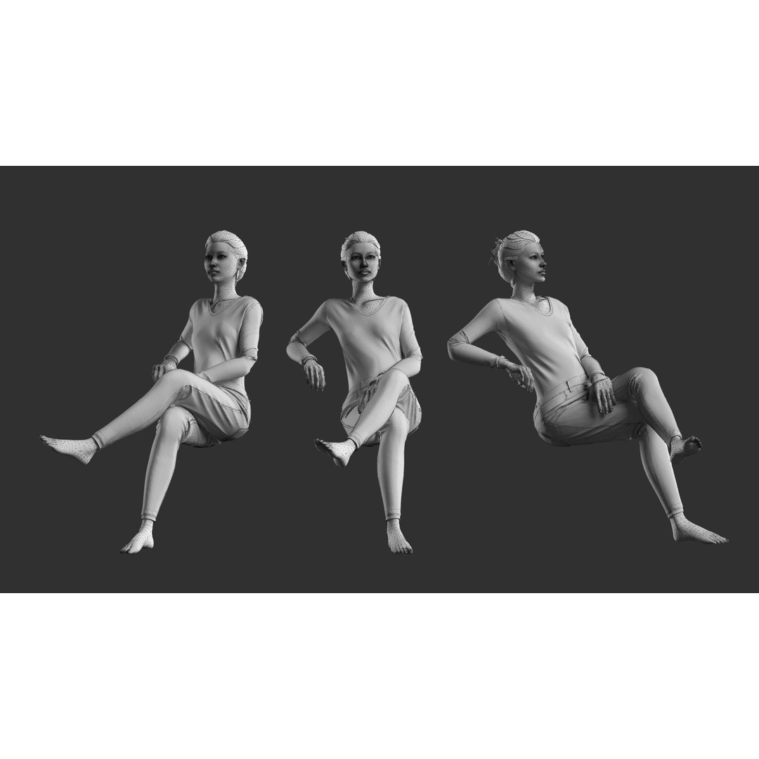Woman Mannequin 3D Model – Realistic Sitting Poses, FBX, OBJ