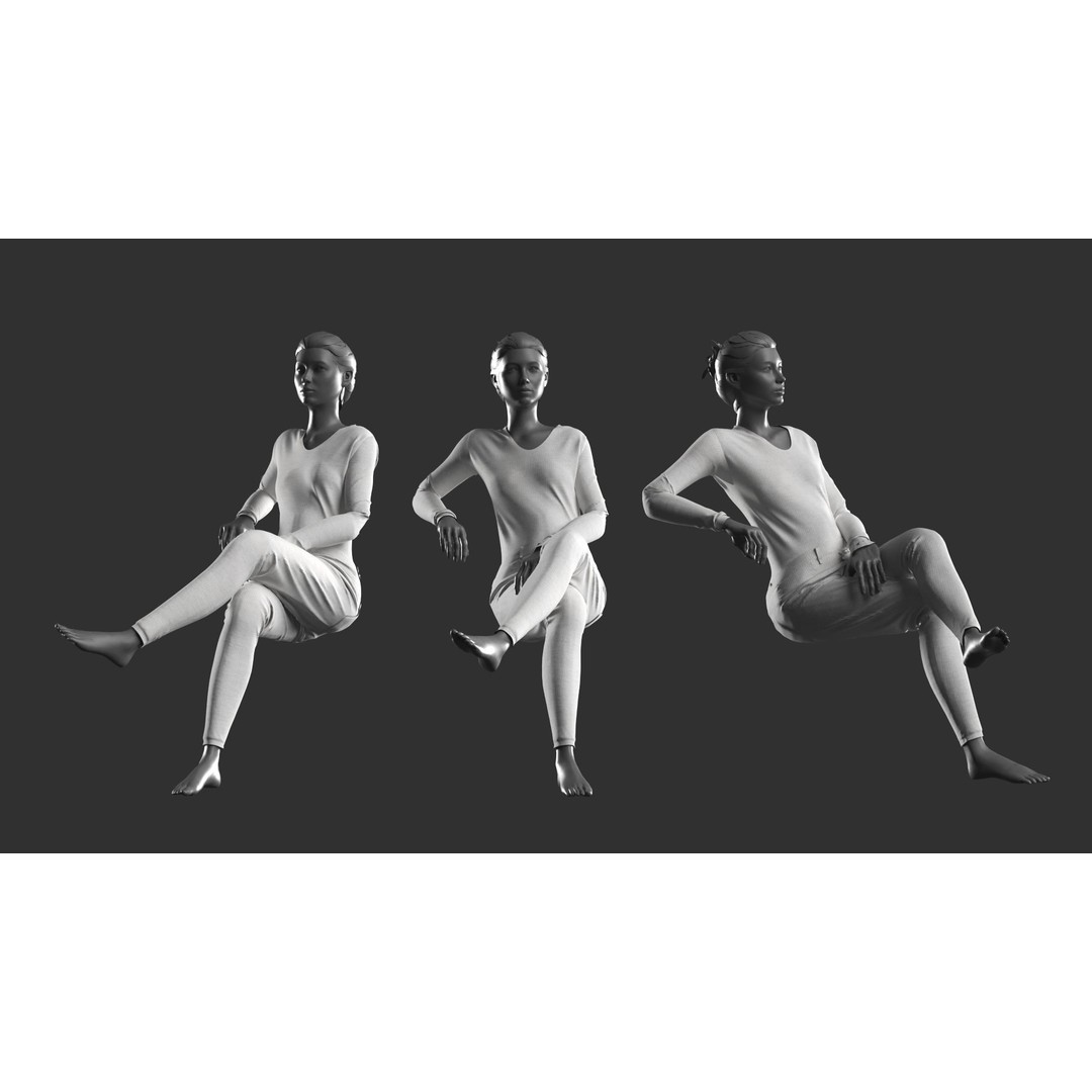 Woman Mannequin 3D Model – Realistic Sitting Poses, FBX, OBJ - View 7