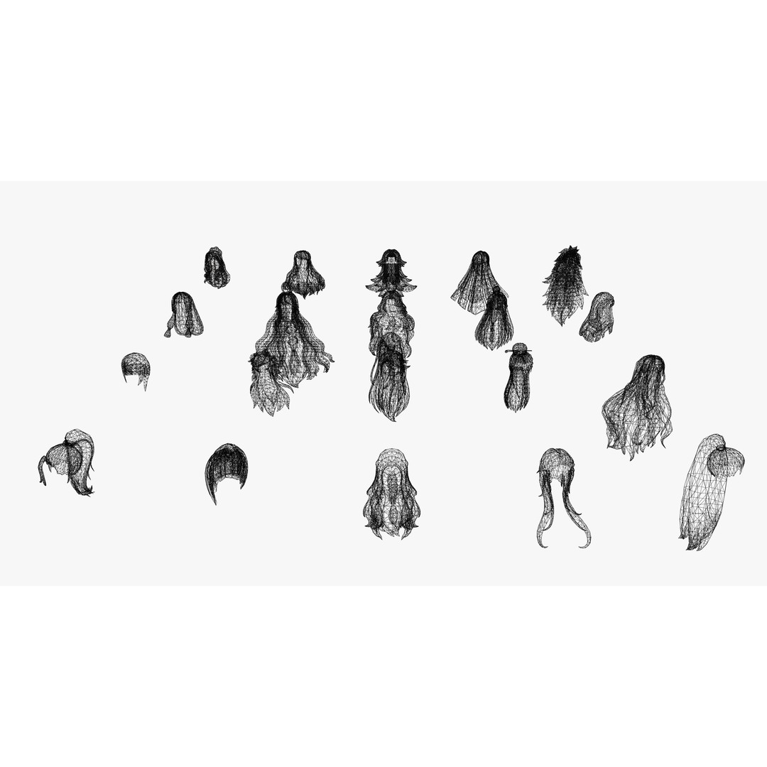 Stylized Female Hair Models Pack 7 – Low Poly 3D Model, Game Ready, FBX