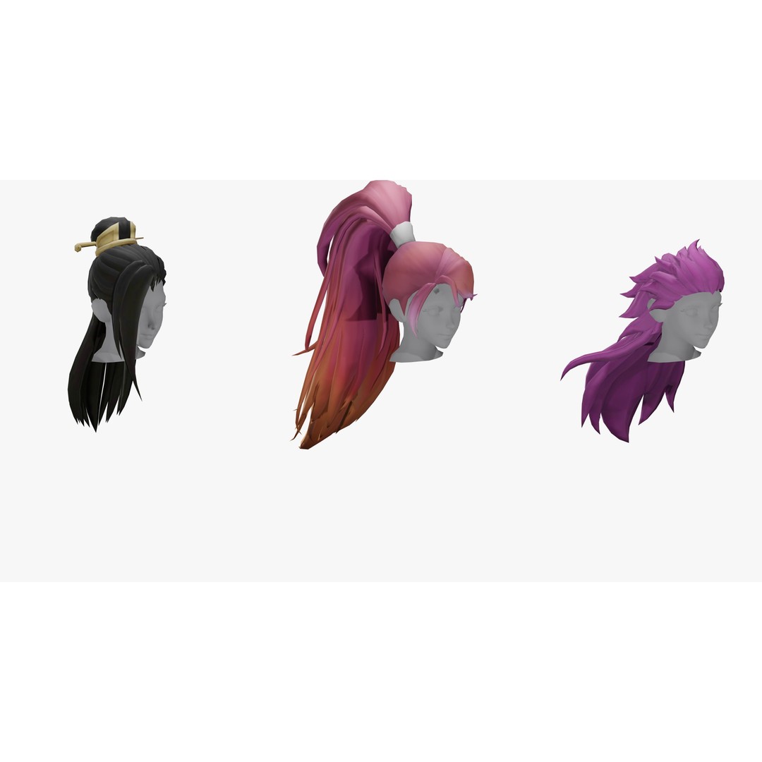 Stylized Female Hair Models Pack 7 – Low Poly 3D Model, Game Ready, FBX - View 10