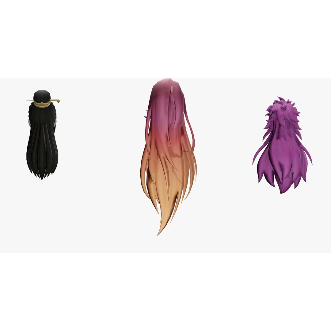 Stylized Female Hair Models Pack 7 – Low Poly 3D Model, Game Ready, FBX - View 11