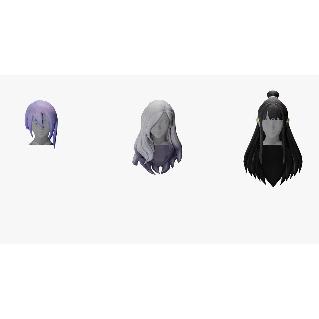 Stylized Female Hair Models Pack 7 – Low Poly 3D Model, Game Ready, FBX - View 12