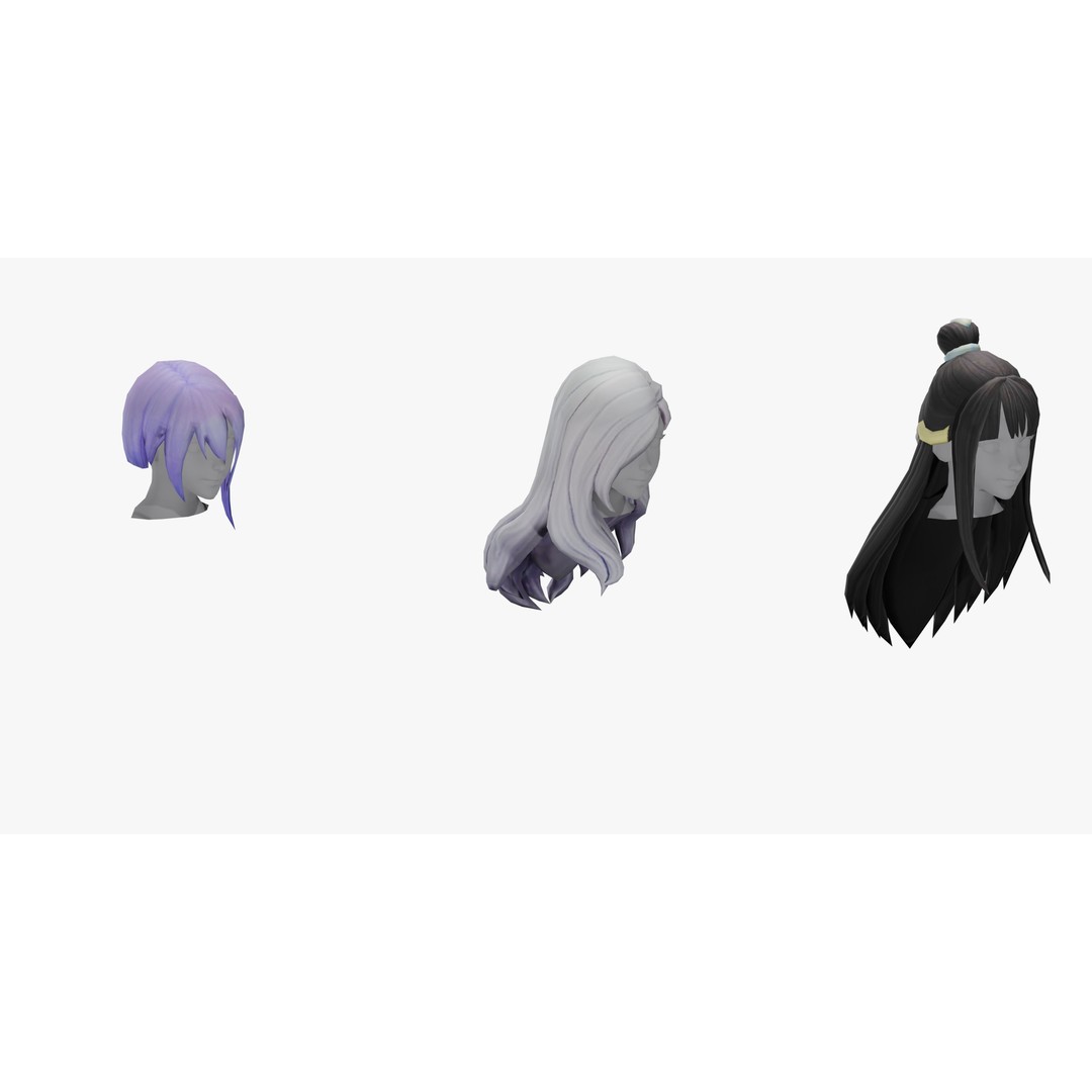 Stylized Female Hair Models Pack 7 – Low Poly 3D Model, Game Ready, FBX - View 13