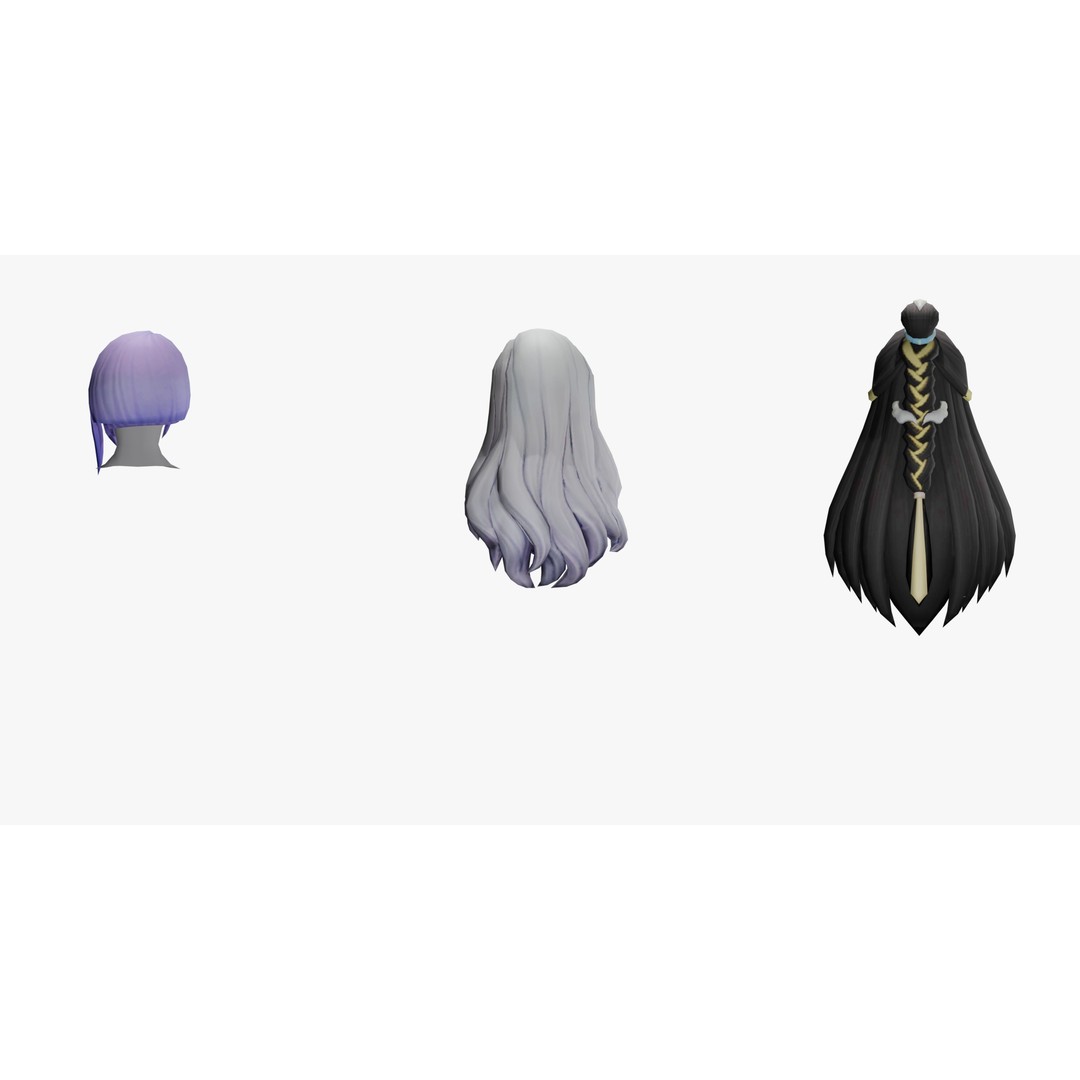 Stylized Female Hair Models Pack 7 – Low Poly 3D Model, Game Ready, FBX - View 14