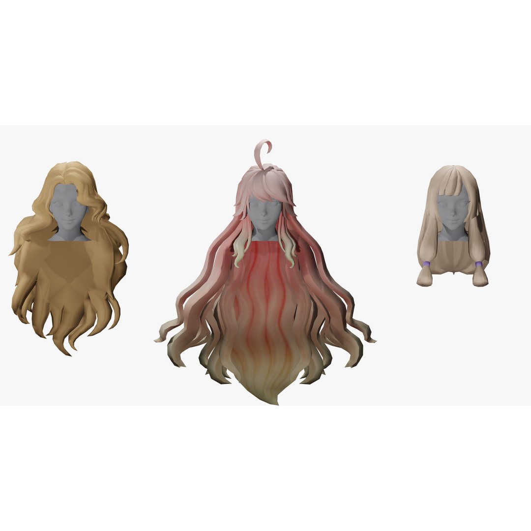 Stylized Female Hair Models Pack 7 – Low Poly 3D Model, Game Ready, FBX - View 15