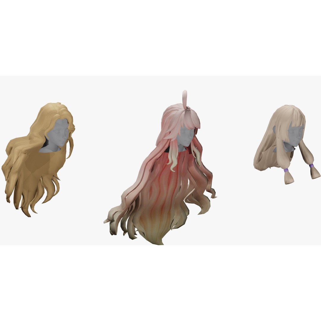 Stylized Female Hair Models Pack 7 – Low Poly 3D Model, Game Ready, FBX - View 16