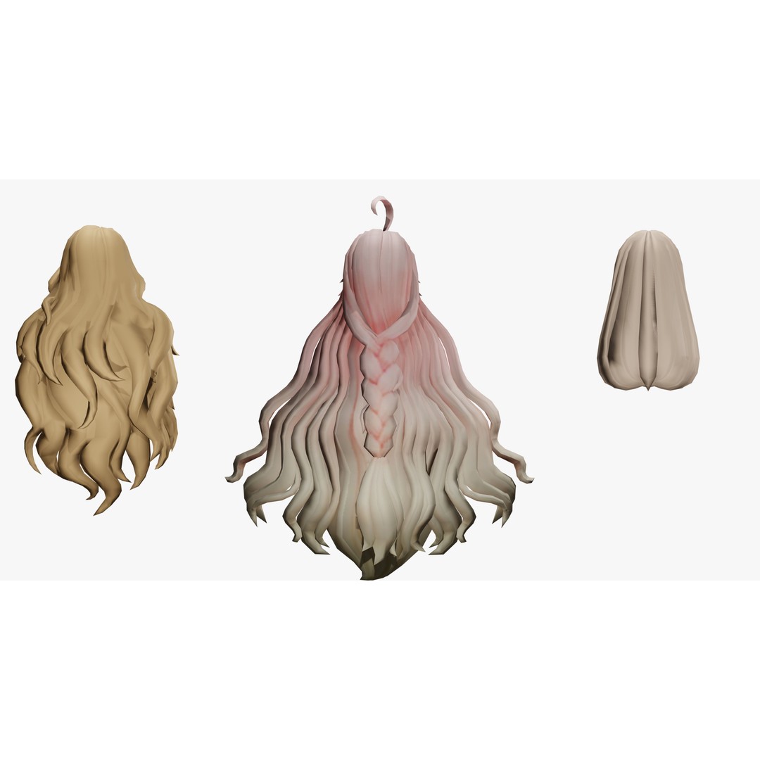 Stylized Female Hair Models Pack 7 – Low Poly 3D Model, Game Ready, FBX - View 17