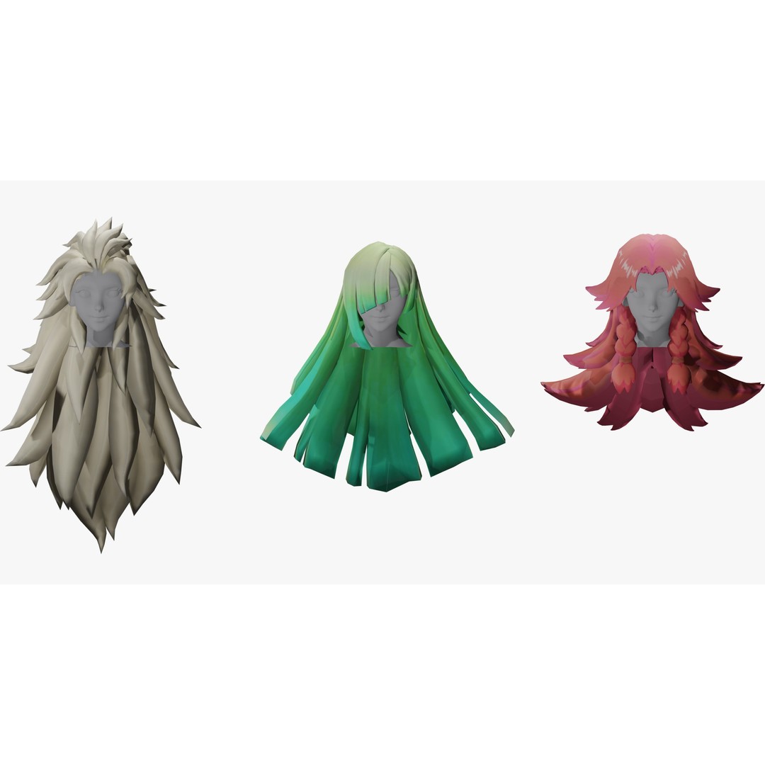 Stylized Female Hair Models Pack 7 – Low Poly 3D Model, Game Ready, FBX - View 18