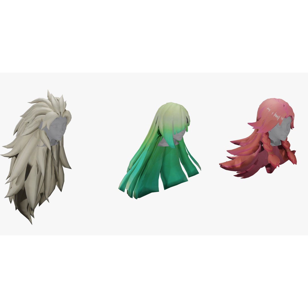 Stylized Female Hair Models Pack 7 – Low Poly 3D Model, Game Ready, FBX - View 19