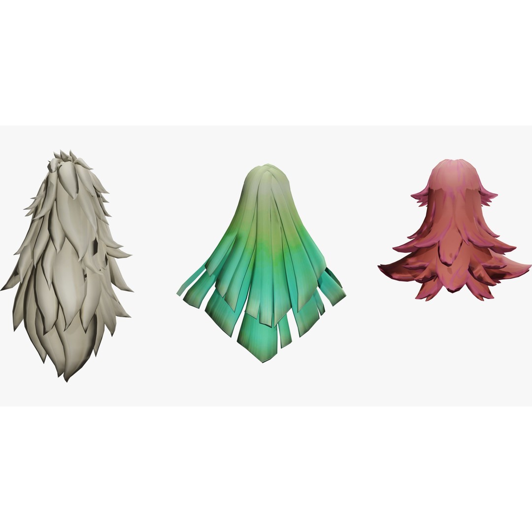 Stylized Female Hair Models Pack 7 – Low Poly 3D Model, Game Ready, FBX - View 20
