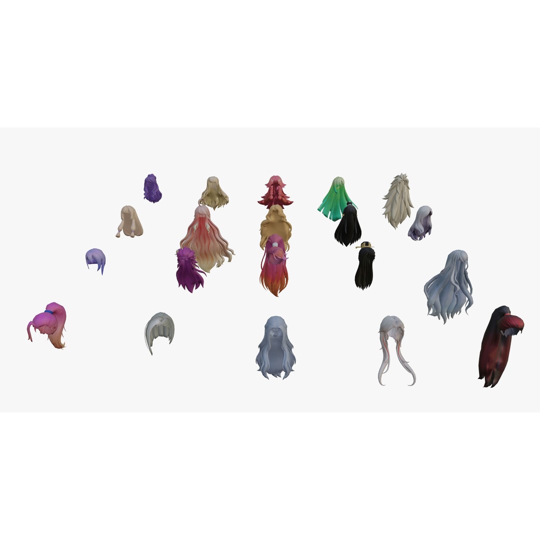 Stylized Female Hair Models Pack 7 – Low Poly 3D Model, Game Ready, FBX - View 24