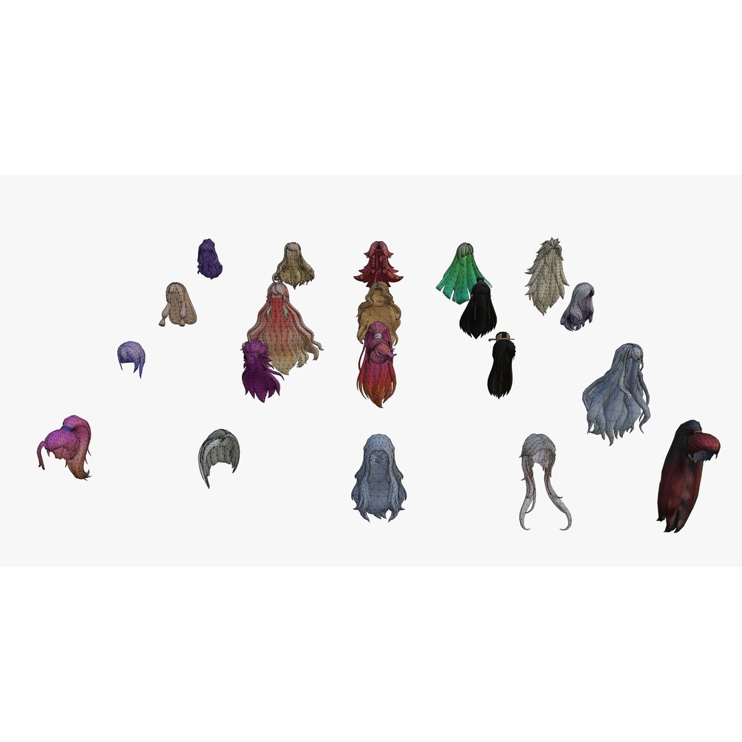 Stylized Female Hair Models Pack 7 – Low Poly 3D Model, Game Ready, FBX - View 25