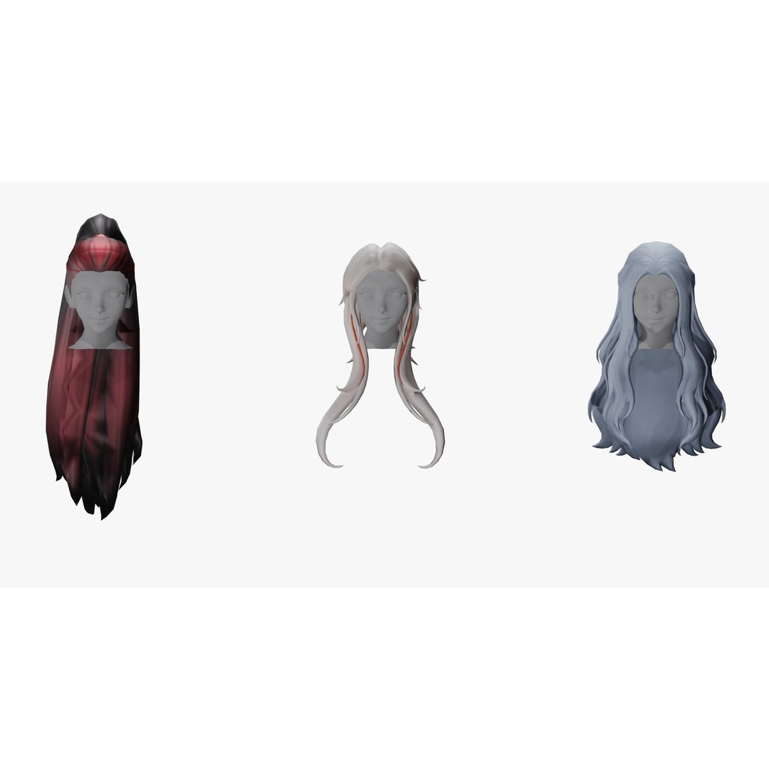 Stylized Female Hair Models Pack 7 – Low Poly 3D Model, Game Ready, FBX - View 3