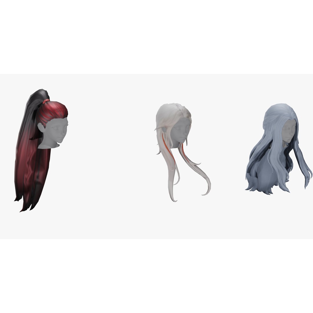 Stylized Female Hair Models Pack 7 – Low Poly 3D Model, Game Ready, FBX - View 4