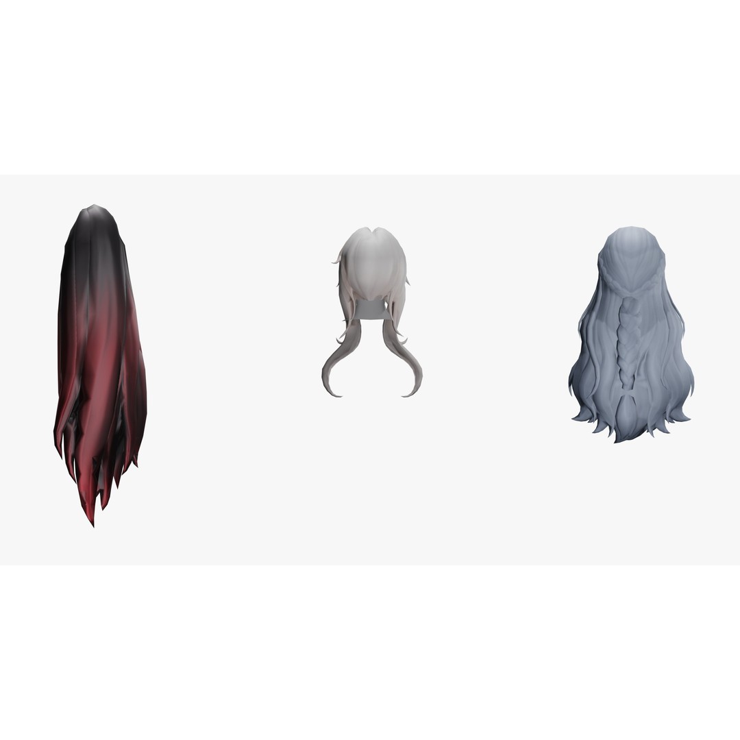 Stylized Female Hair Models Pack 7 – Low Poly 3D Model, Game Ready, FBX - View 5
