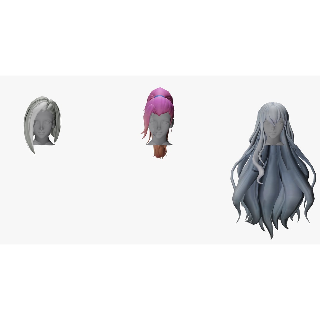 Stylized Female Hair Models Pack 7 – Low Poly 3D Model, Game Ready, FBX - View 6