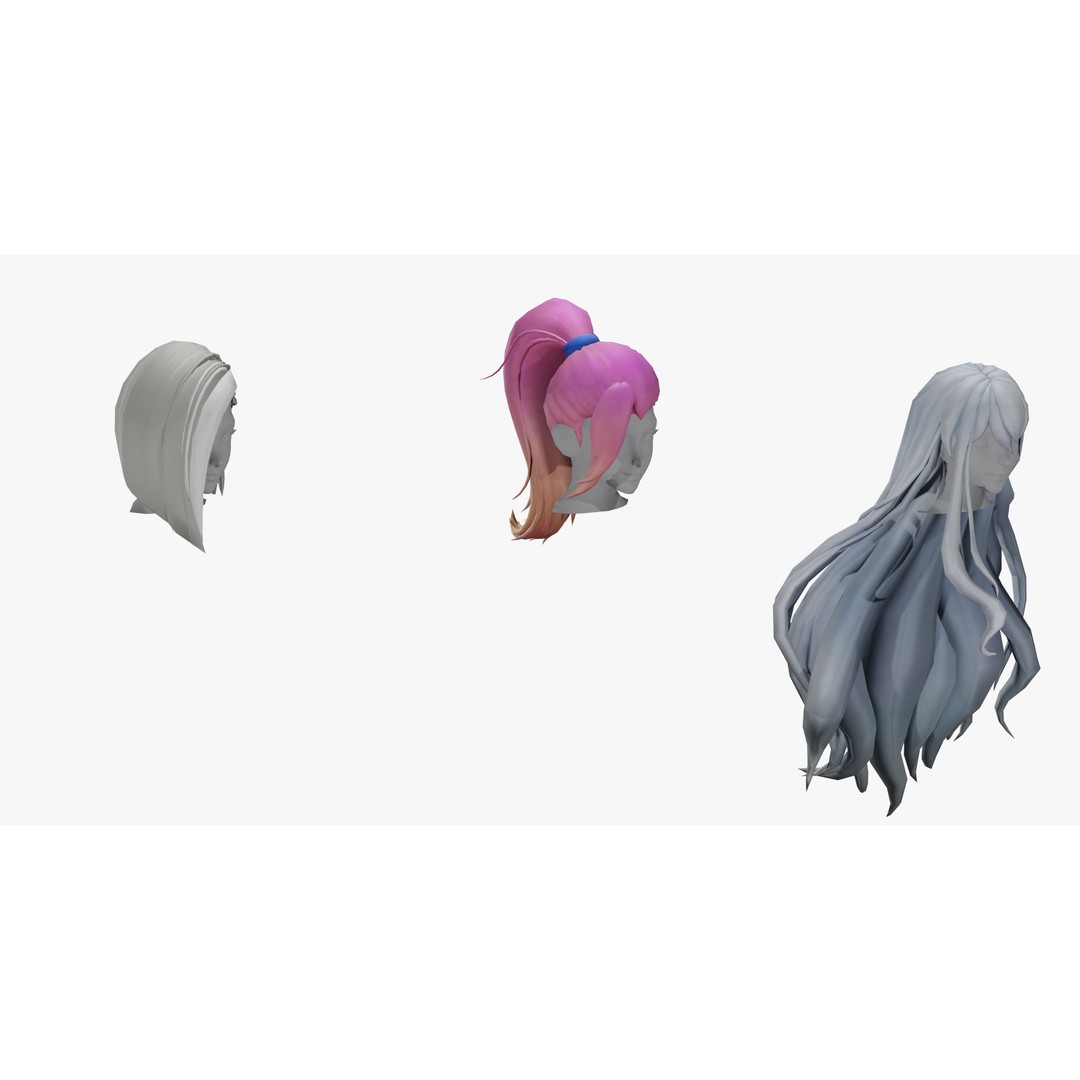 Stylized Female Hair Models Pack 7 – Low Poly 3D Model, Game Ready, FBX - View 7