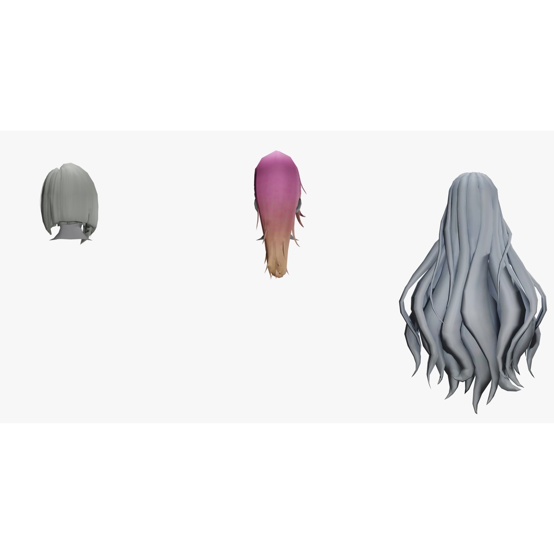 Stylized Female Hair Models Pack 7 – Low Poly 3D Model, Game Ready, FBX - View 8
