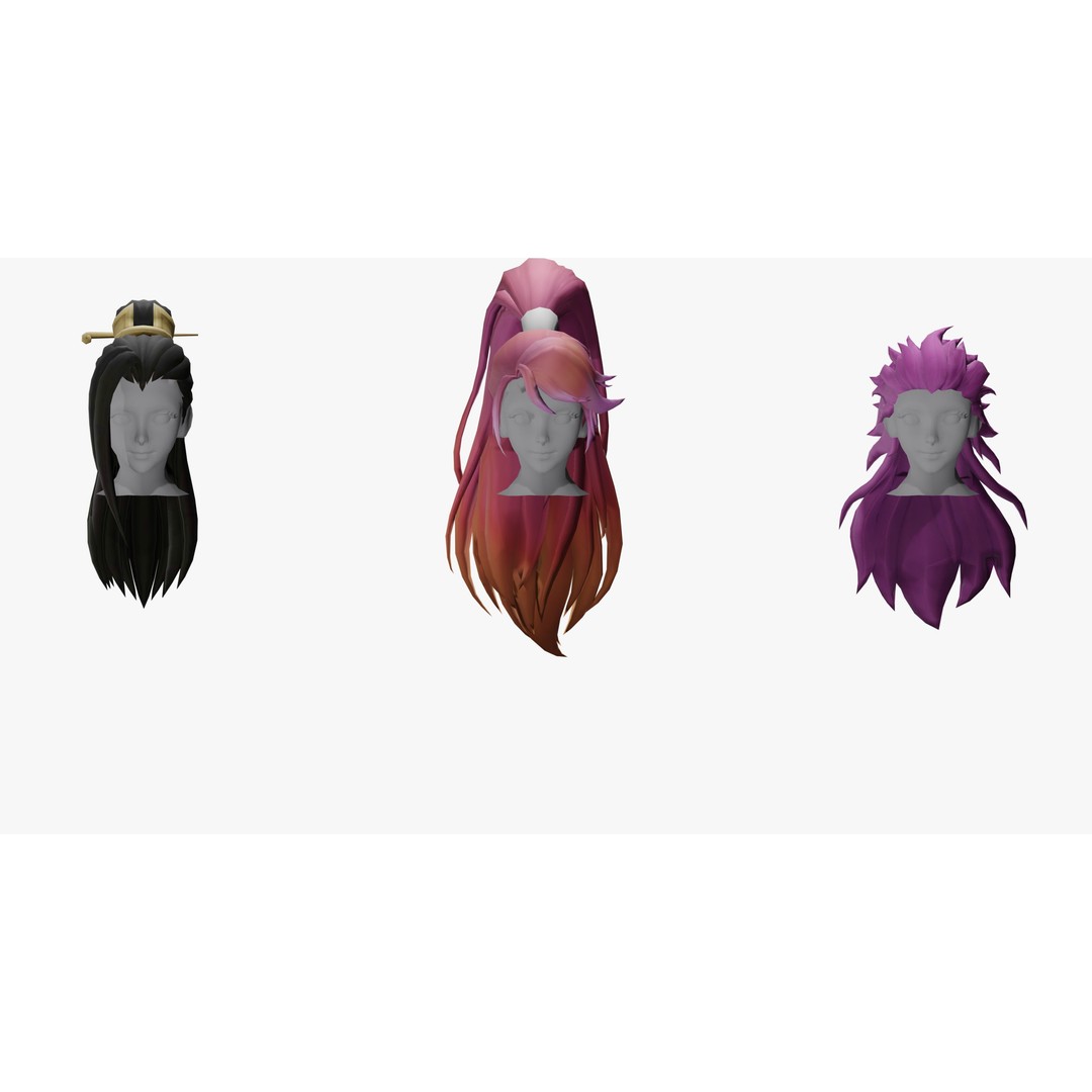 Stylized Female Hair Models Pack 7 – Low Poly 3D Model, Game Ready, FBX - View 9