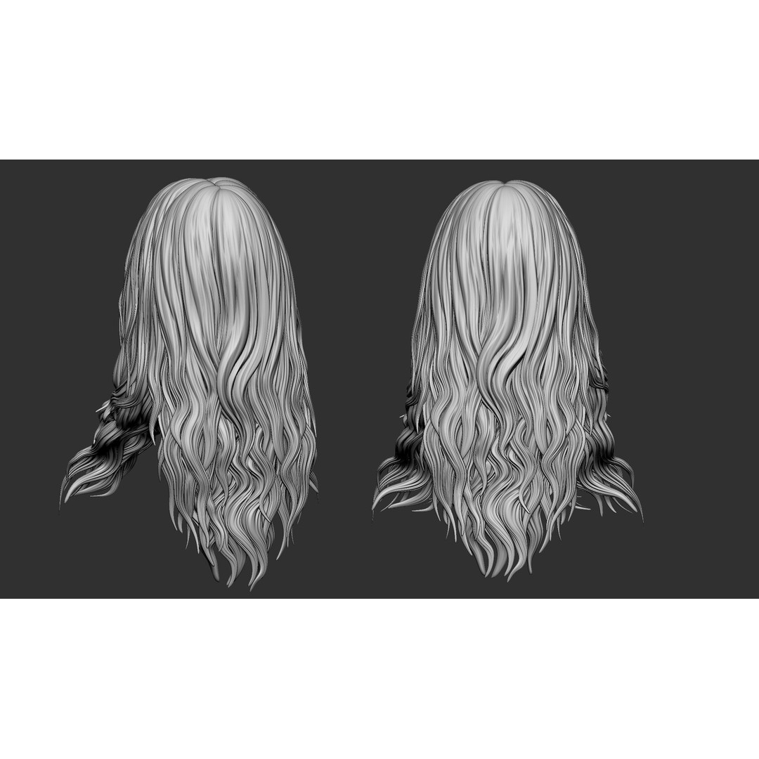 Hair 81 3D Model – Long Detailed Hairstyle, ZTL, OBJ, STL - View 10