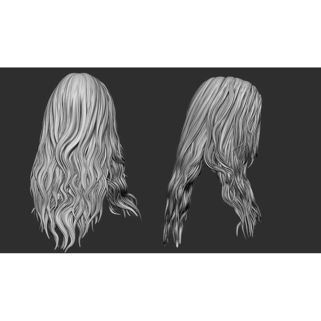 Hair 81 3D Model – Long Detailed Hairstyle, ZTL, OBJ, STL - View 11