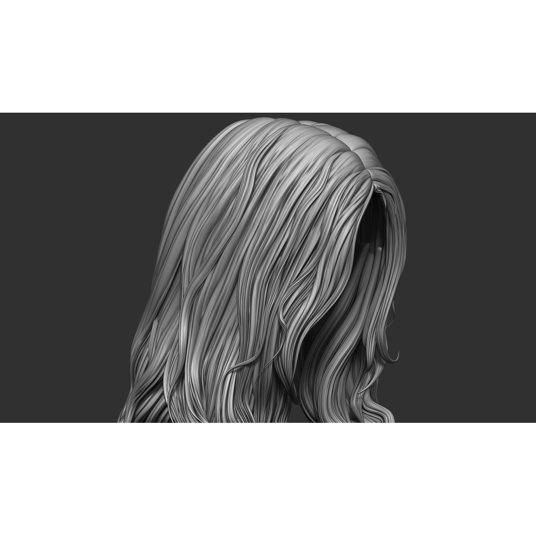 Hair 81 3D Model – Long Detailed Hairstyle, ZTL, OBJ, STL - View 12