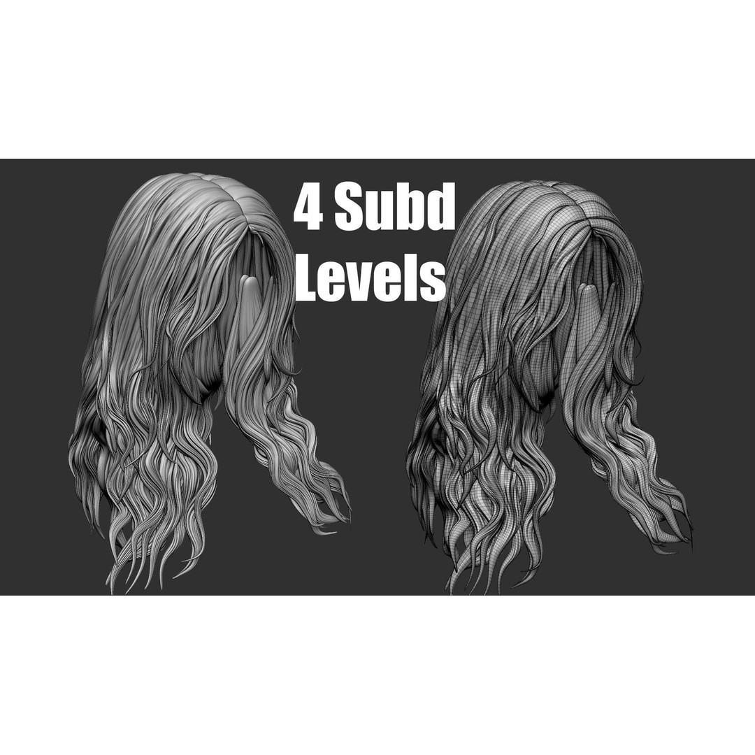 Hair 81 3D Model – Long Detailed Hairstyle, ZTL, OBJ, STL - View 14