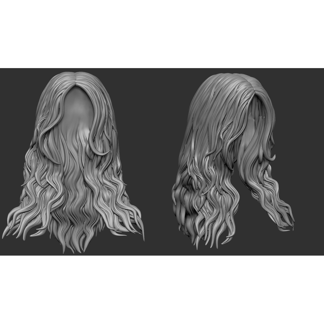 Hair 81 3D Model – Long Detailed Hairstyle, ZTL, OBJ, STL - View 17