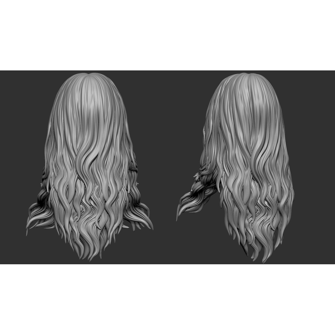 Hair 81 3D Model – Long Detailed Hairstyle, ZTL, OBJ, STL - View 18
