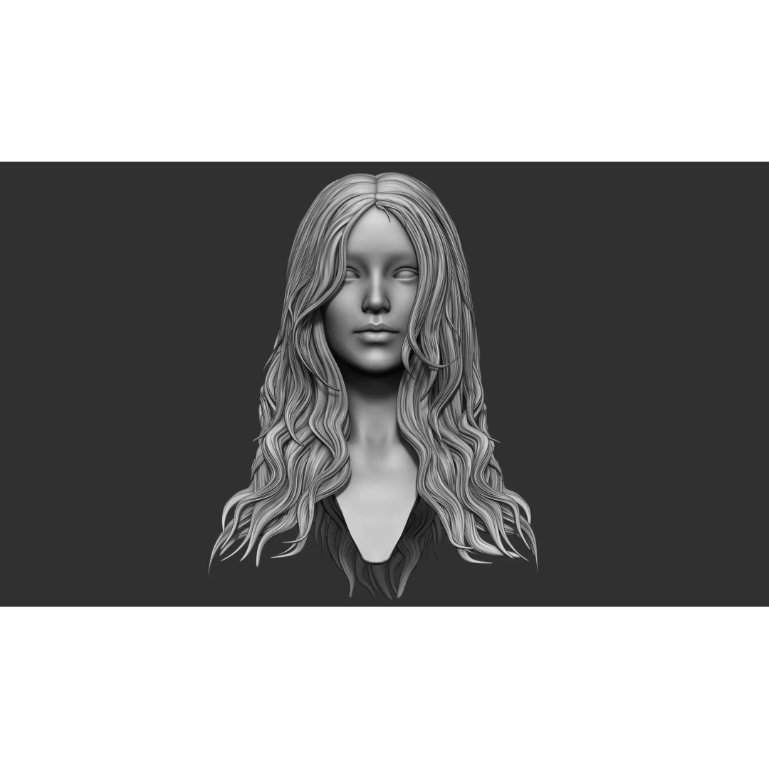 Hair 81 3D Model – Long Detailed Hairstyle, ZTL, OBJ, STL - View 2