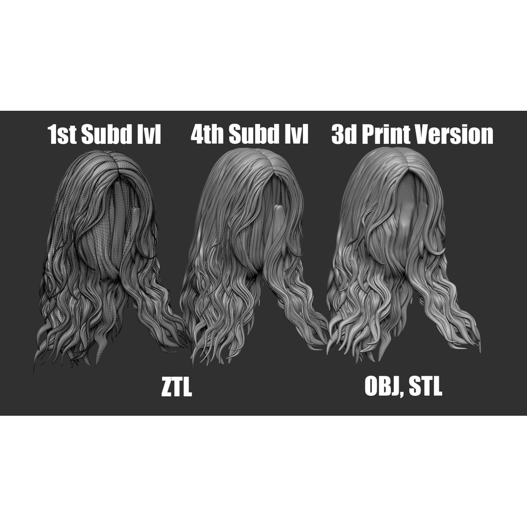 Hair 81 3D Model – Long Detailed Hairstyle, ZTL, OBJ, STL - View 20
