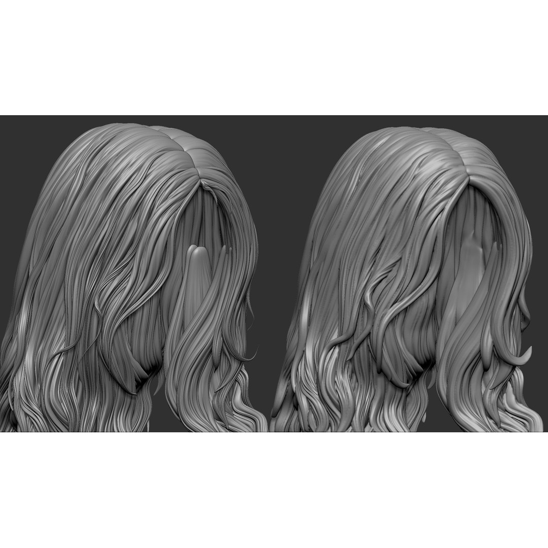 Hair 81 3D Model – Long Detailed Hairstyle, ZTL, OBJ, STL - View 21
