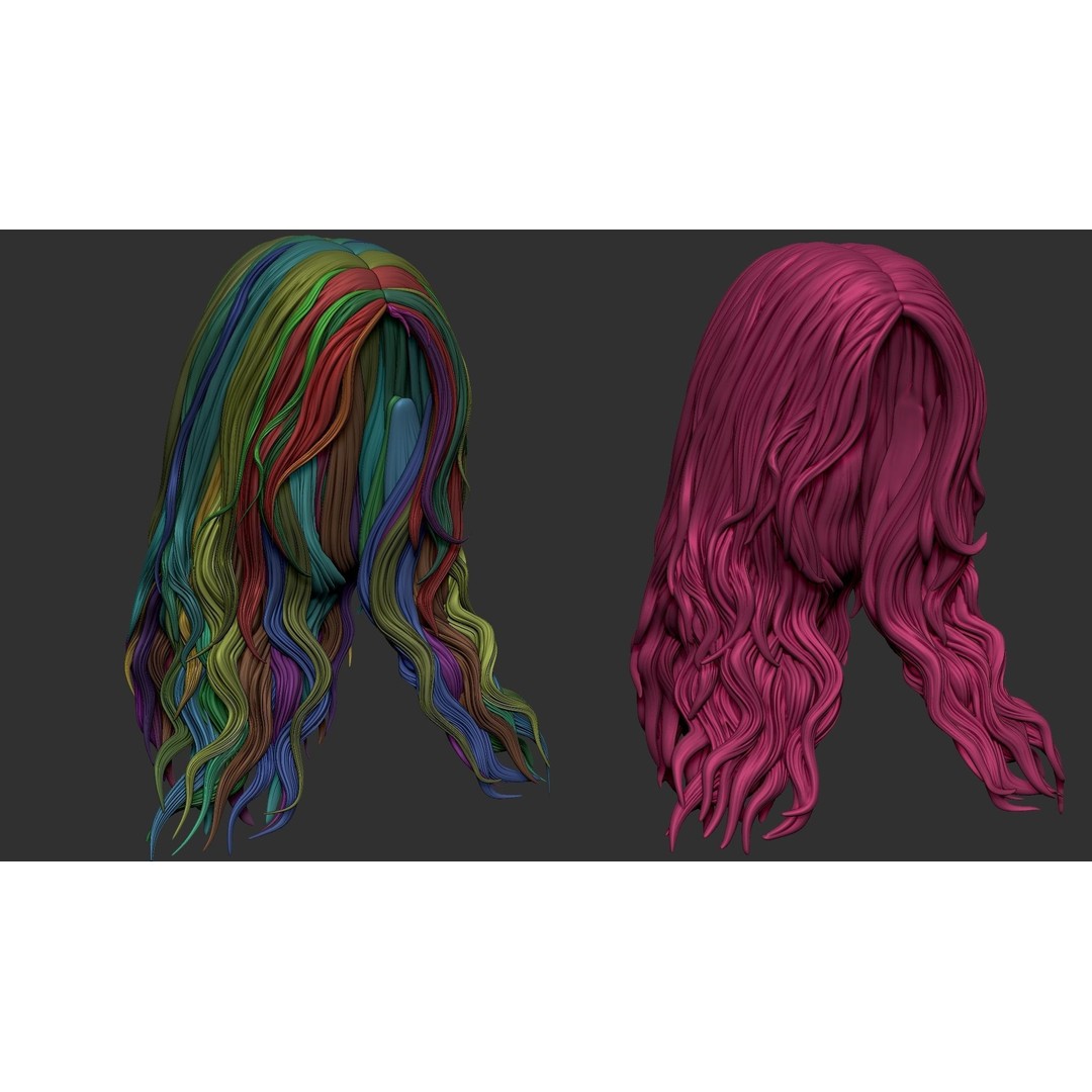 Hair 81 3D Model – Long Detailed Hairstyle, ZTL, OBJ, STL - View 22