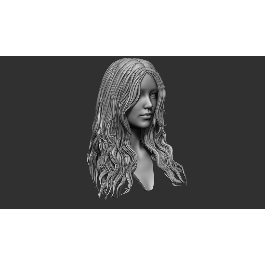 Hair 81 3D Model – Long Detailed Hairstyle, ZTL, OBJ, STL - View 4