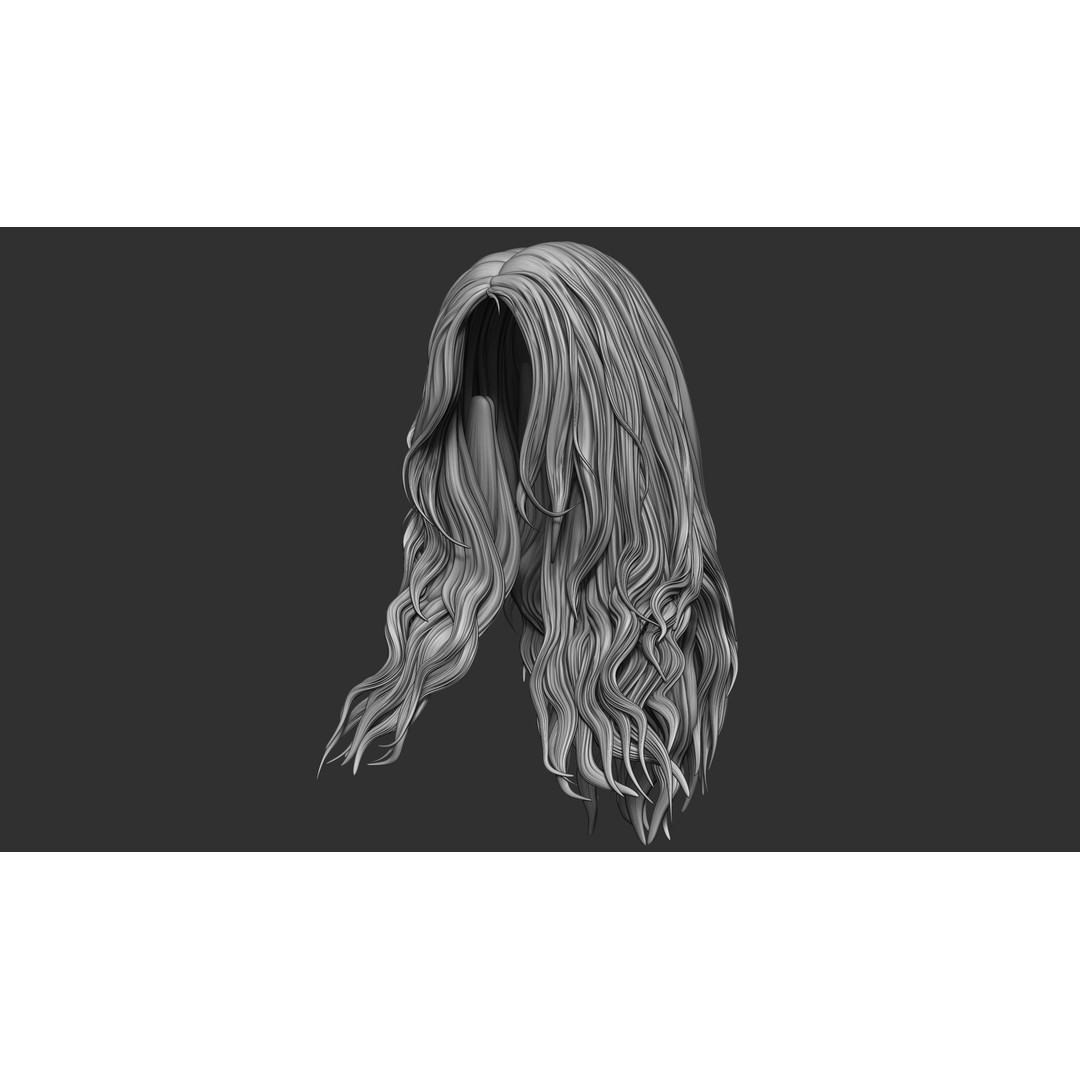 Hair 81 3D Model – Long Detailed Hairstyle, ZTL, OBJ, STL - View 6