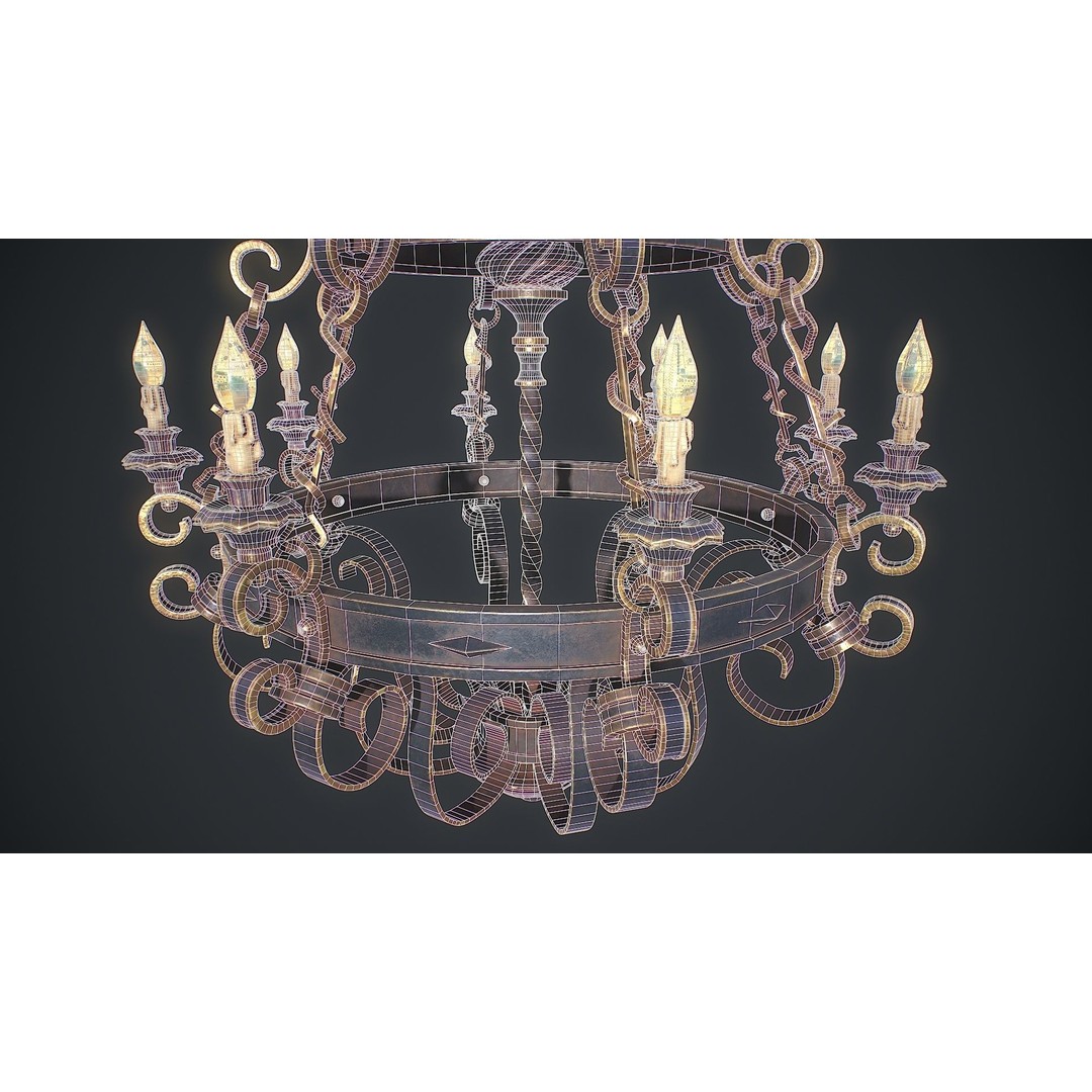 Forged Chandelier 3D Model – Low Poly PBR Lighting Asset, FBX/OBJ - View 10
