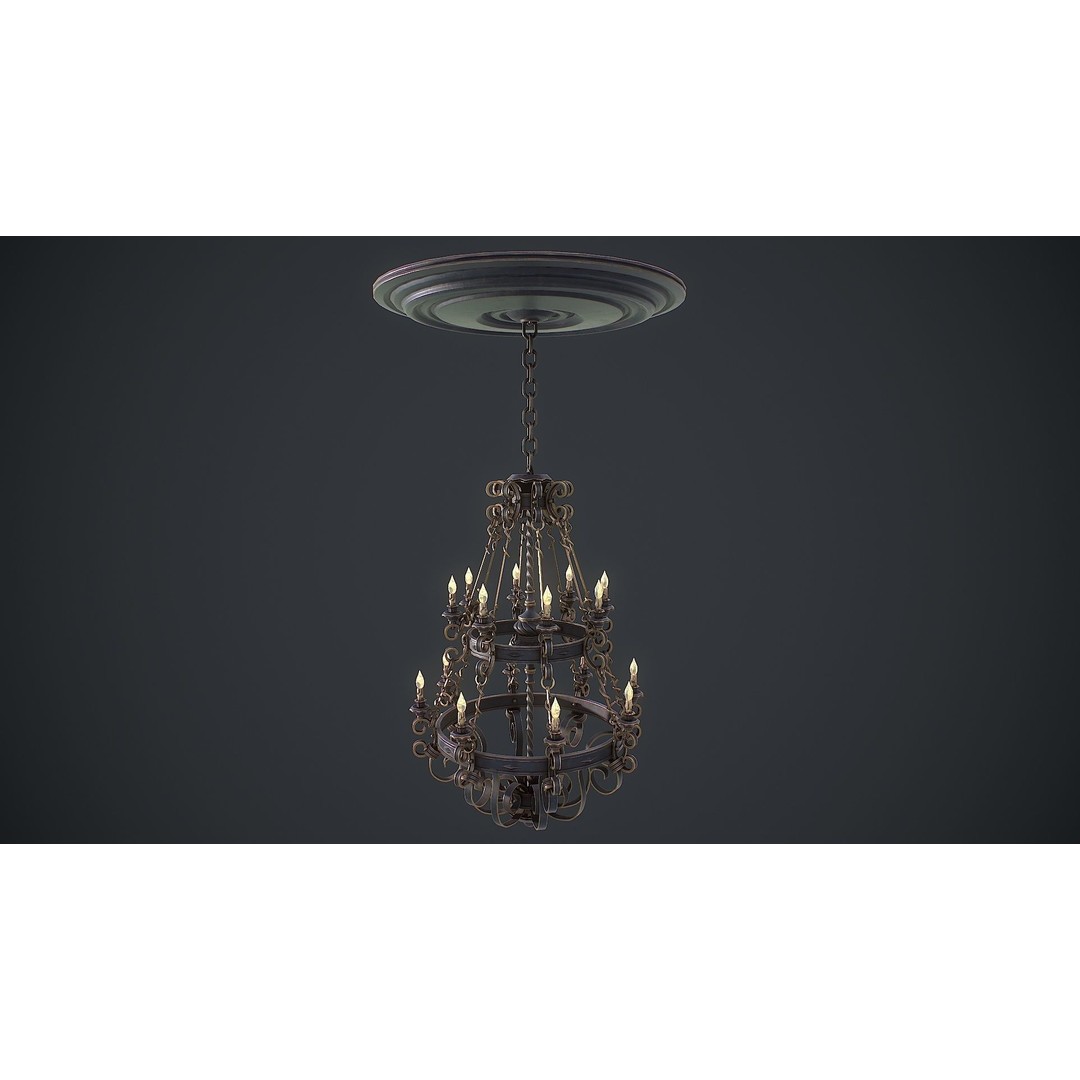 Forged Chandelier 3D Model – Low Poly PBR Lighting Asset, FBX/OBJ - View 11