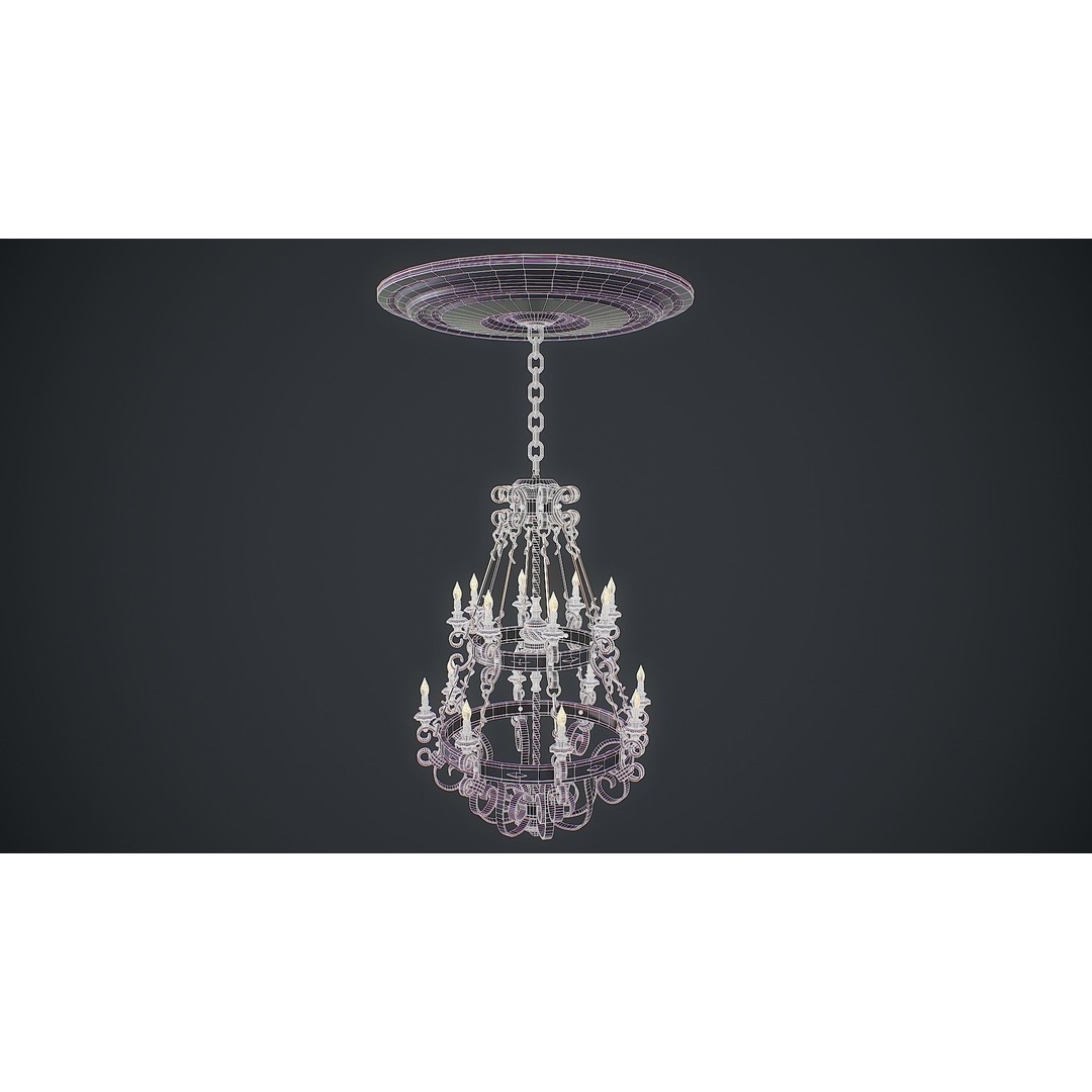 Forged Chandelier 3D Model – Low Poly PBR Lighting Asset, FBX/OBJ - View 12