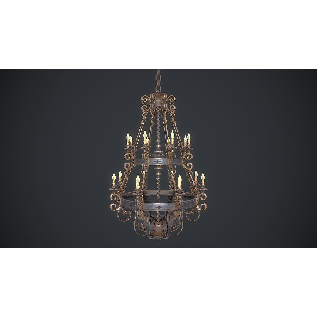 Forged Chandelier 3D Model – Low Poly PBR Lighting Asset, FBX/OBJ - View 3
