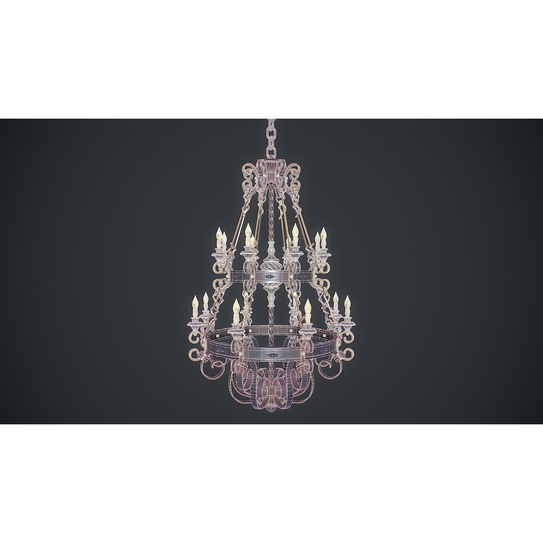 Forged Chandelier 3D Model – Low Poly PBR Lighting Asset, FBX/OBJ - View 4