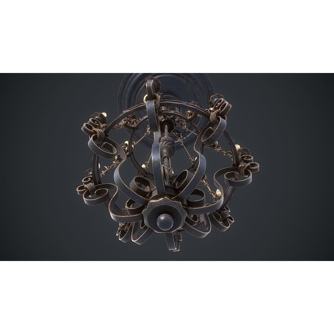 Forged Chandelier 3D Model – Low Poly PBR Lighting Asset, FBX/OBJ - View 5