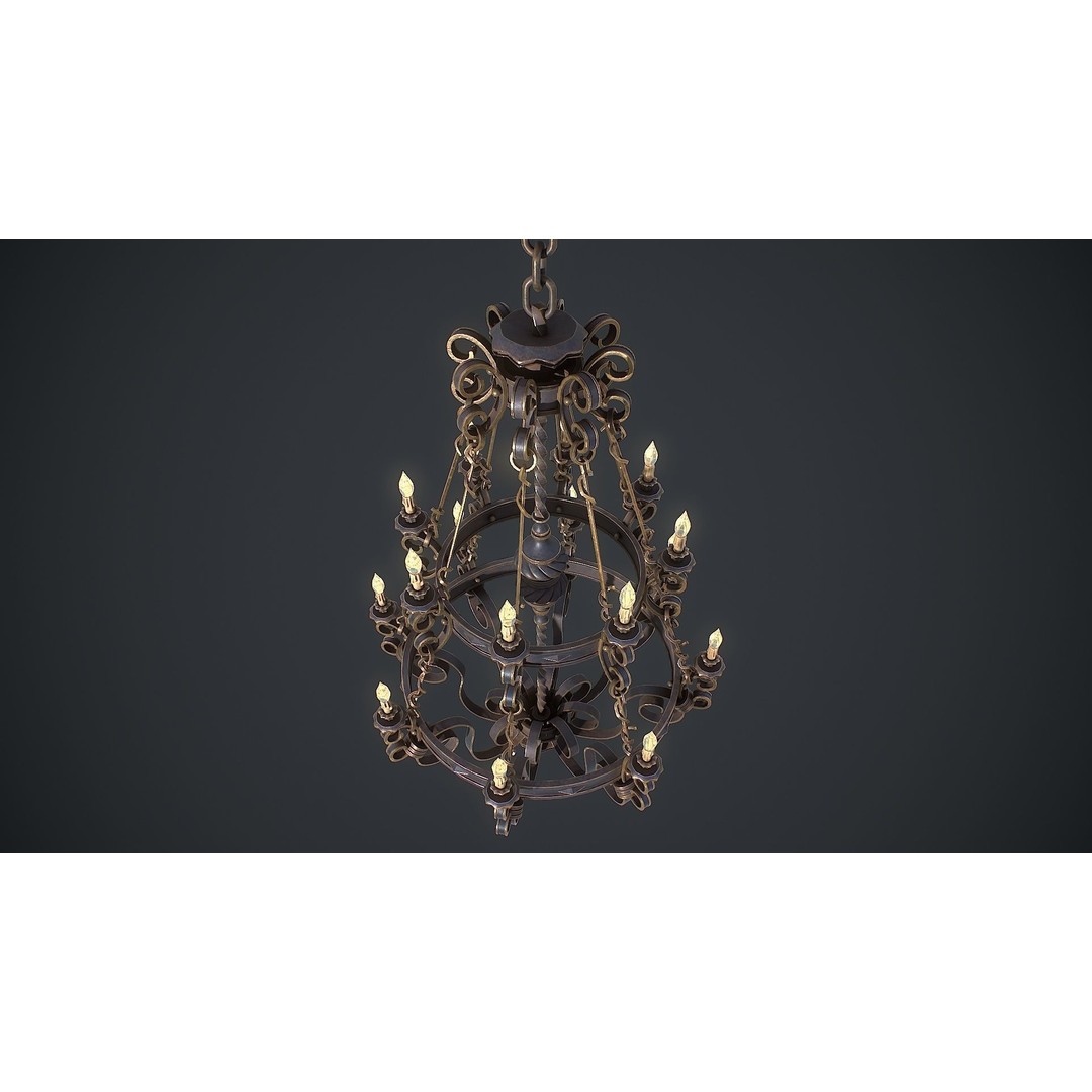 Forged Chandelier 3D Model – Low Poly PBR Lighting Asset, FBX/OBJ - View 7